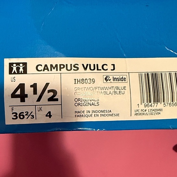NIB Adidas Campus VULC J 4-5 children’s shoe (school age). Grey suede blue - Picture 5 of 5